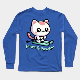 Paws And Powder! Cute Cat Skiing Long Sleeve T-Shirt